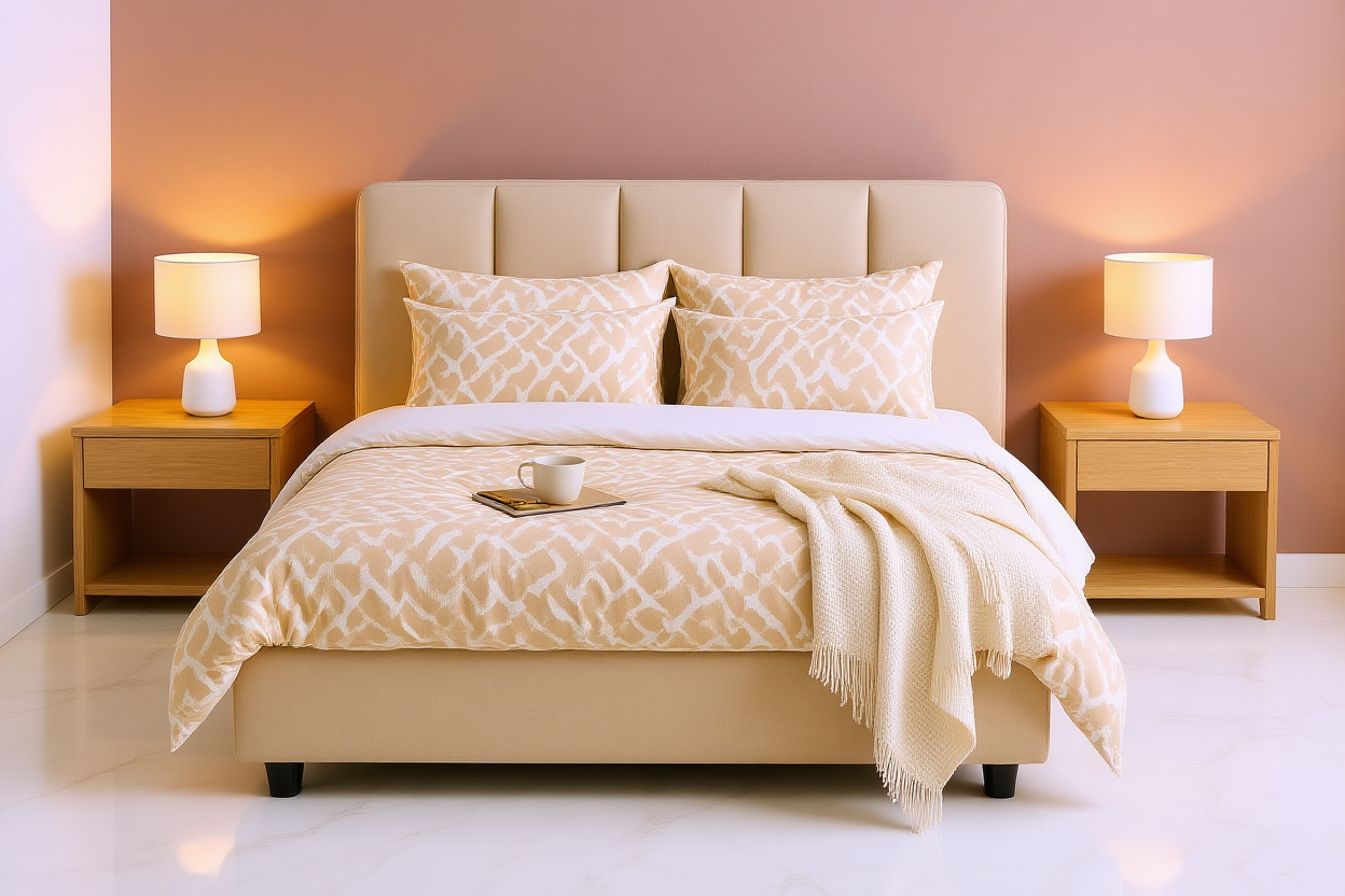 ACCLAIM (AUSSIE MADE) CURVED UPHOLSTERED BEDROOM COLLECTION – ASSORTED FABRICS & COLOURS - STARTING FROM $999