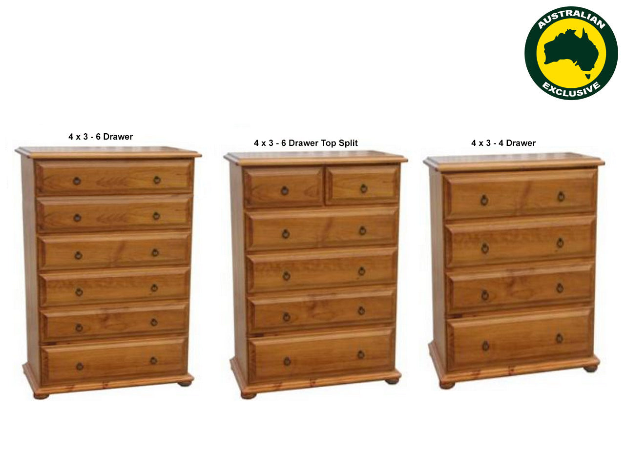 AVONDALE (AUSSIE MADE) TALLBOY WITH BUN FEET COLLECTION - ASSORTED STAINED COLOURS - STARTING FROM $799