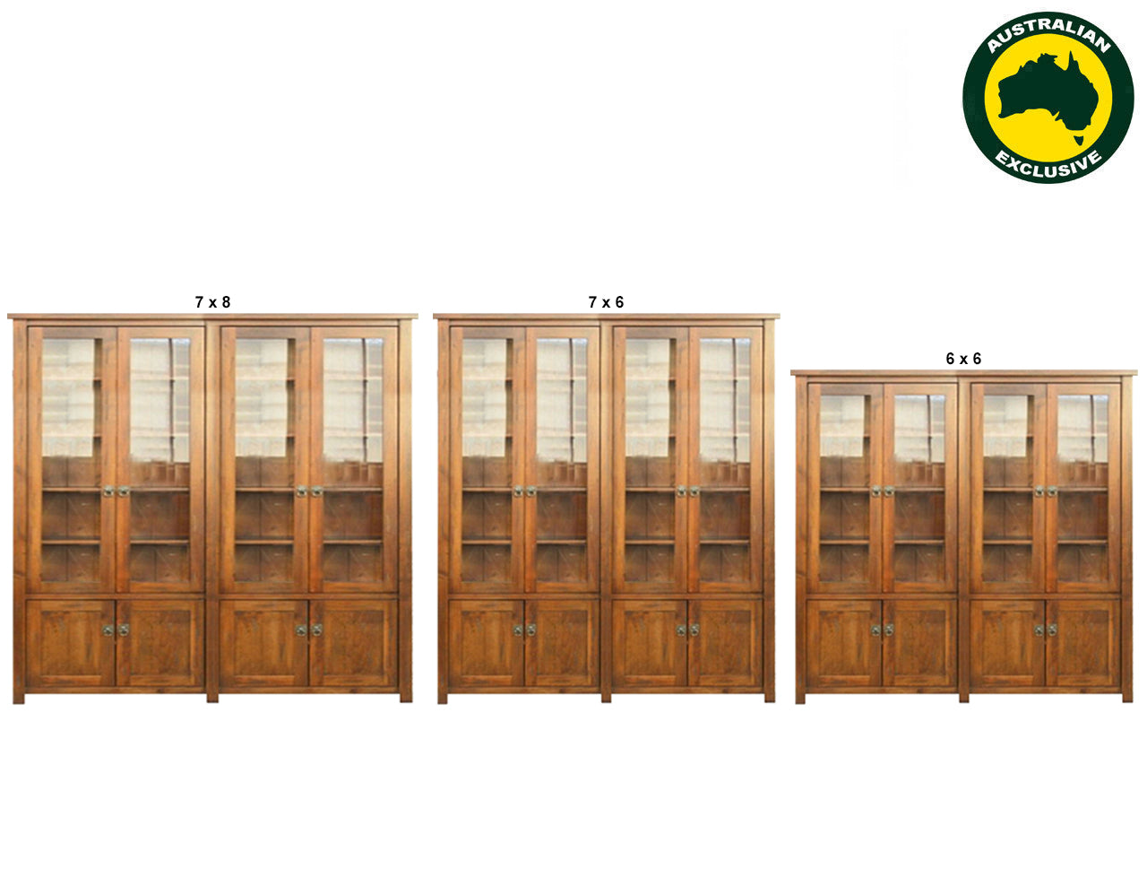 ALANZO (AUSSIE MADE) 8 DOOR LIBRARY UNIT COLLECTION - ASSORTED STAINED COLOURS - STARTING FROM $2399