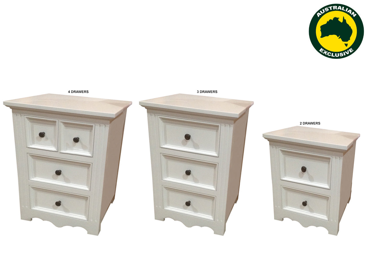 ANZAC (AUSSIE MADE) BEDSIDE TABLE COLLECTION - ASSORTED PAINTED COLOURS - STARTING FROM $499