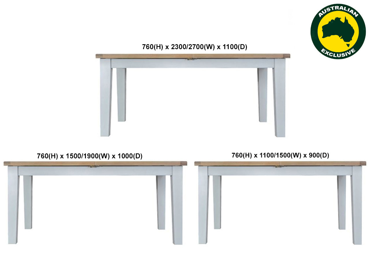 ARBETTA (AUSSIE MADE) EXTENSION DINING TABLE COLLECTION - ASSORTED STAINED / PAINTED COLOURS - STARTING FROM $1599