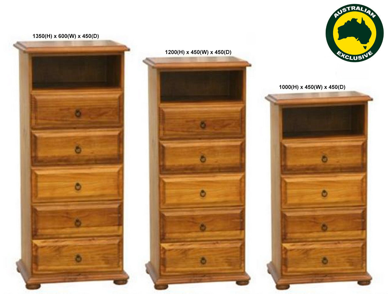 AVONDALE (AUSSIE MADE) LINGERIE CHEST WITH VIDEO SHELF COLLECTION - ASSORTED STAINED COLOURS - STARTING FROM $699