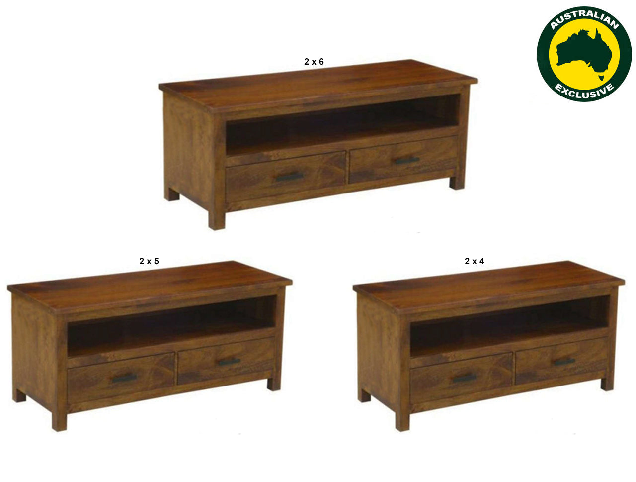 BRONTE (AUSSIE MADE) 2 DRAWER TV UNIT COLLECTION - ASSORTED STAINED COLOURS - STARTING FROM $699