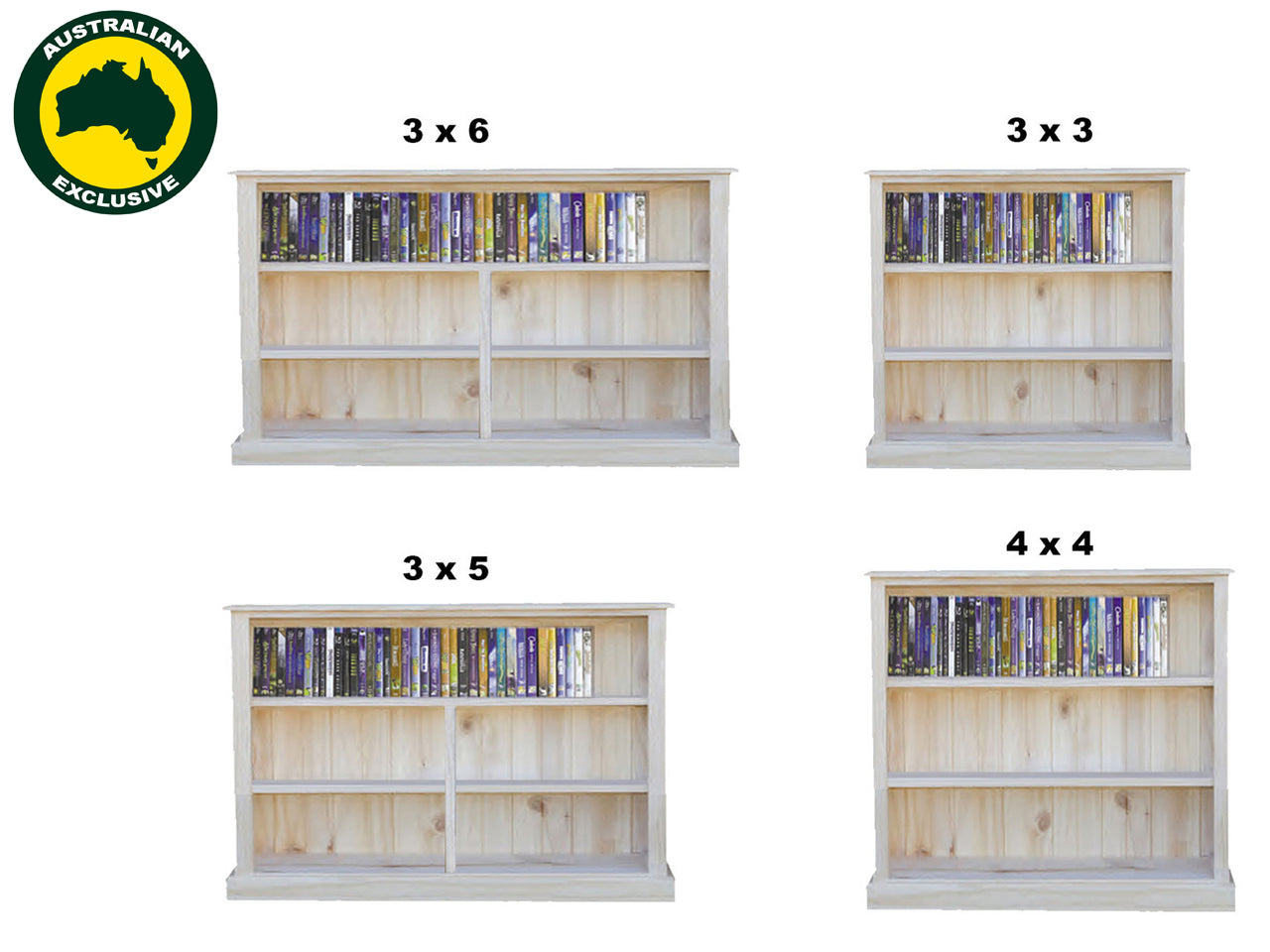 VALUE (AUSSIE MADE) LOWLINE SKINNY BOOKCASE COLLECTION - RAW - STARTING FROM $299