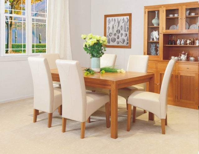 MOUNTAIN ASH 7 PIECE DINING SETTING WITH TAPERED LEGS AND 6 LEATHERETTE CHAIRS (DARK CHOCOLATE OR CREAM) - 1800(L) X 1000(W)