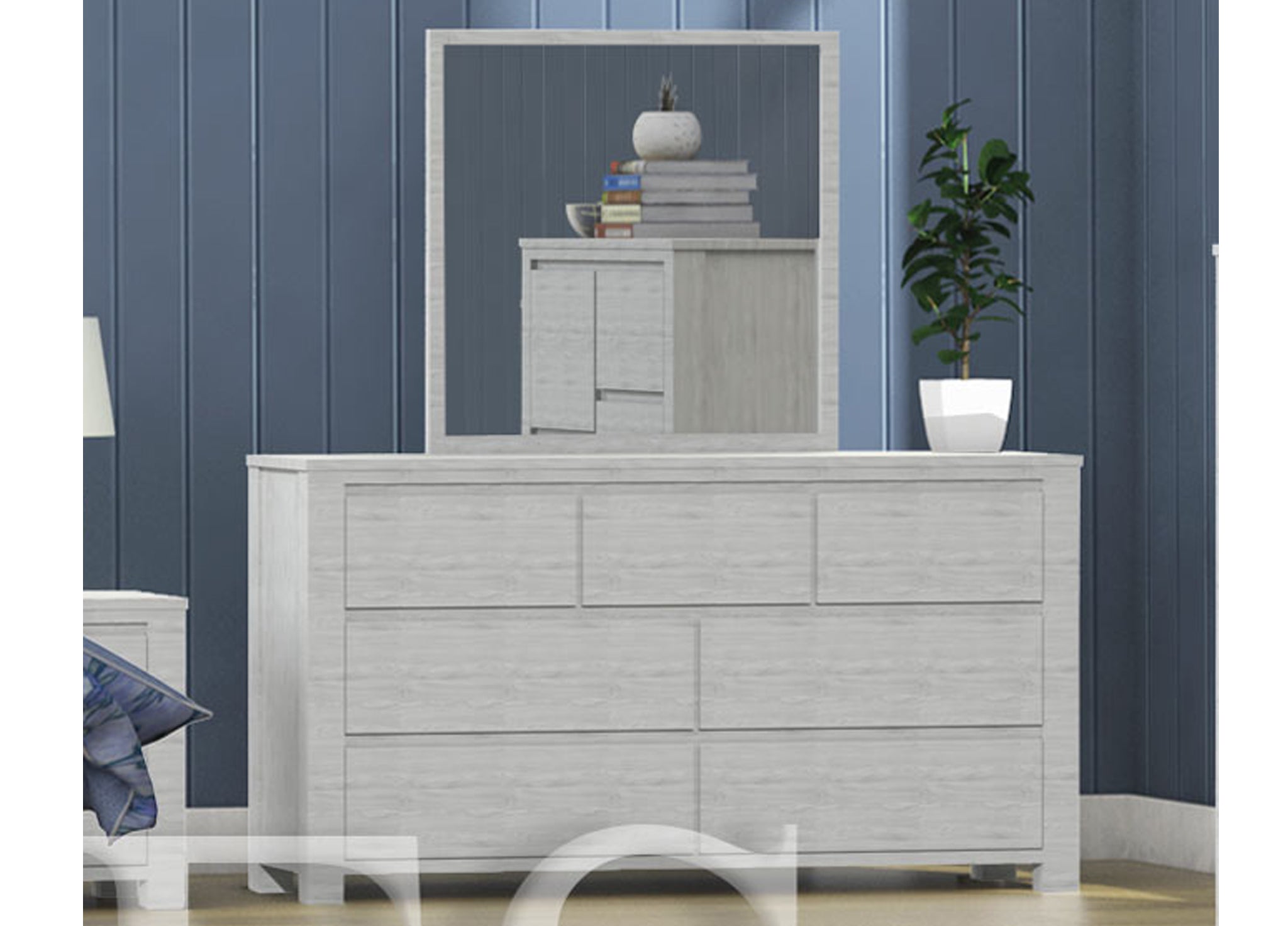 ALFORD (CUSTOM MADE) 7 DRAWER DRESSING TABLE WITH MIRROR - 1900(H) x 1500(W) x 450(D) - ASSORTED COLOURS