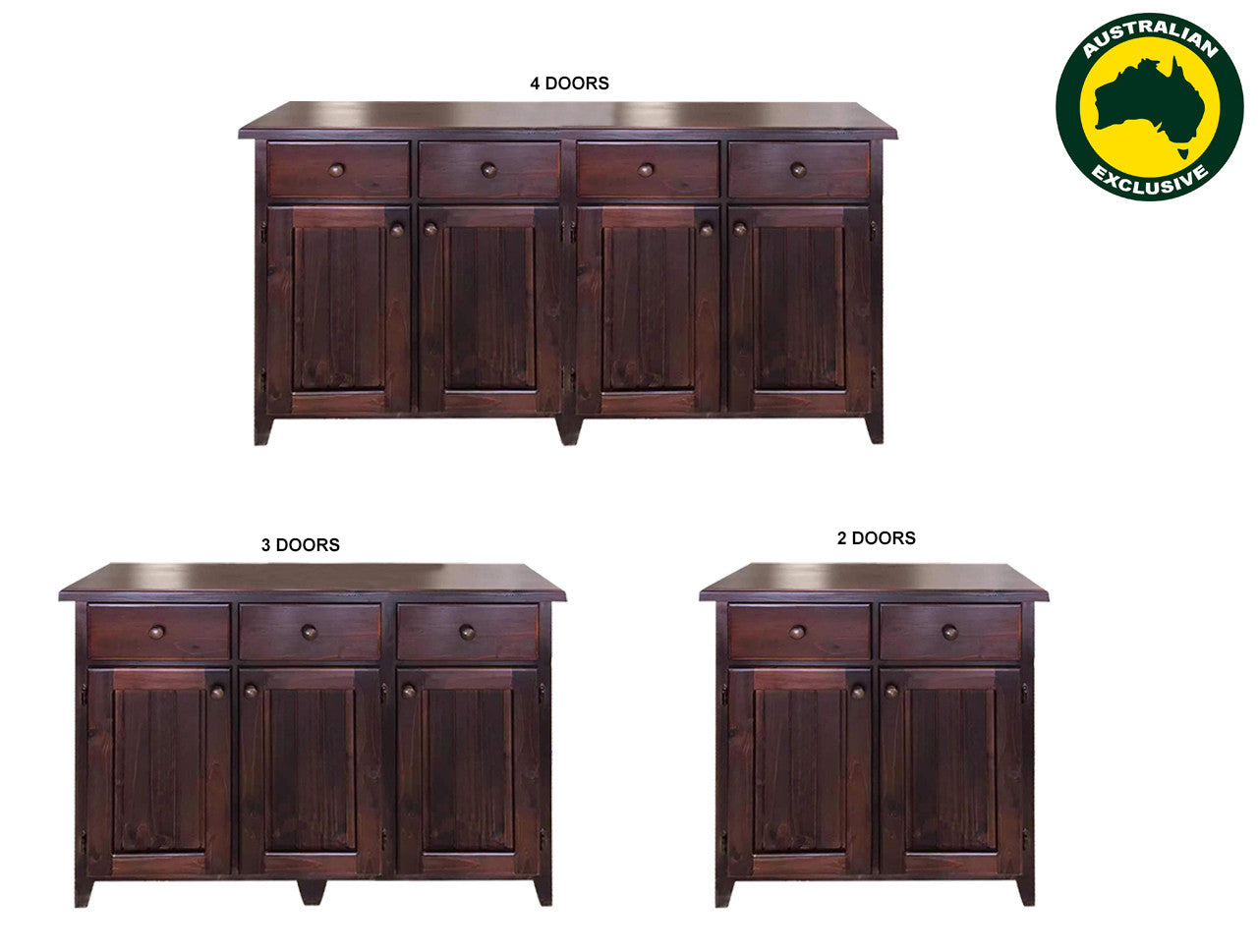 TOTTENHAM (AUSSIE MADE) WITH DOOR & DRAWER BUFFET COLLECTTION - ASSORTED STAINED COLOURS - STARTING FROM $699