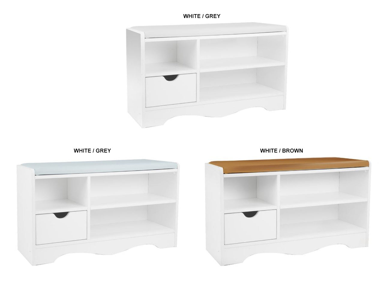 WENDY SHOE RACKS / BENCH WITH 1 STORAGE DRAWER - 450(H) x 800(W) -  ASSORTED COLOURS