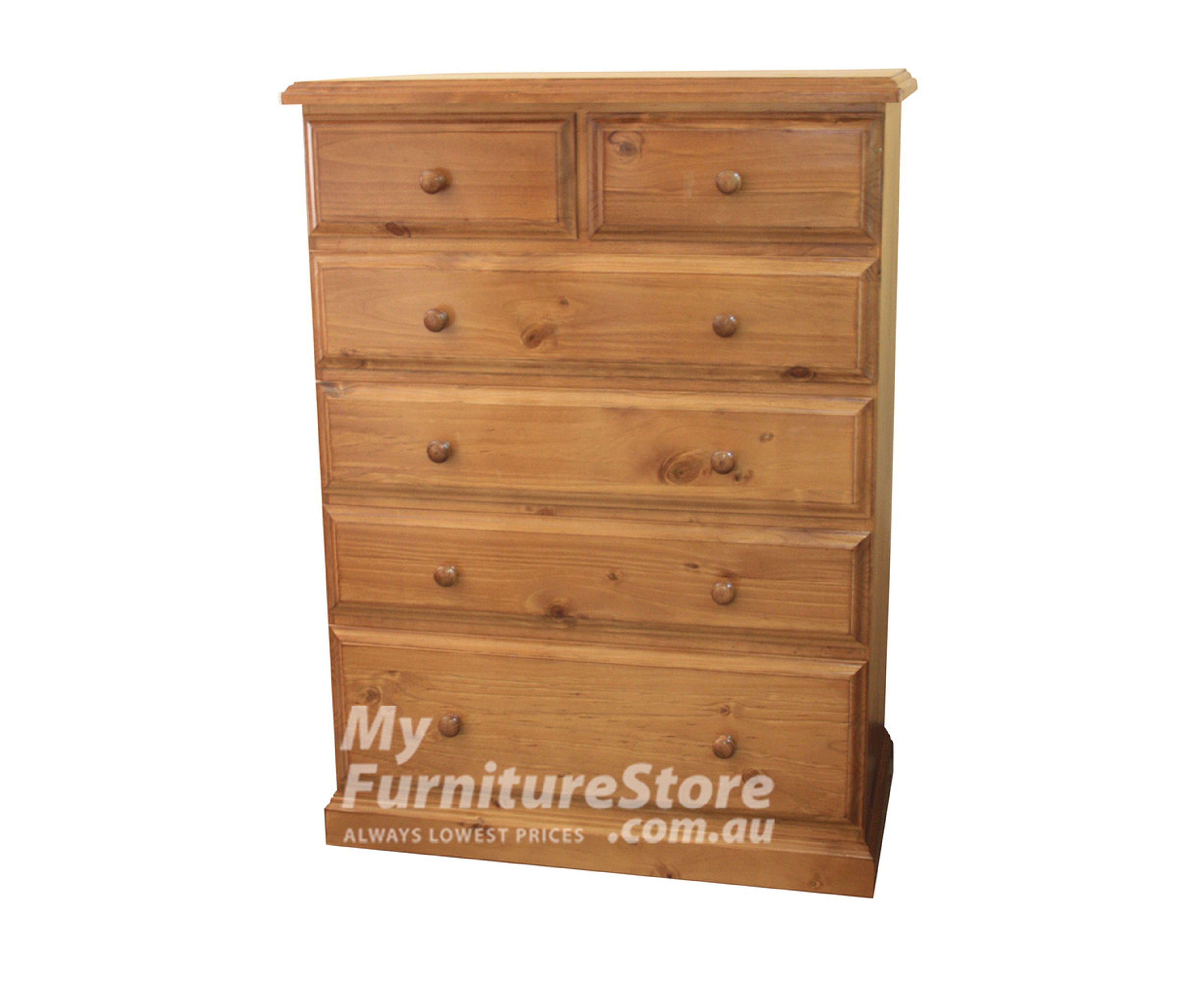 YORK (AUSSIE MADE) TALLBOY 6 DRAWER (2 OVER 4) - 1200(H) x 900(W) x 450(D) - ASSORTED COLOURS