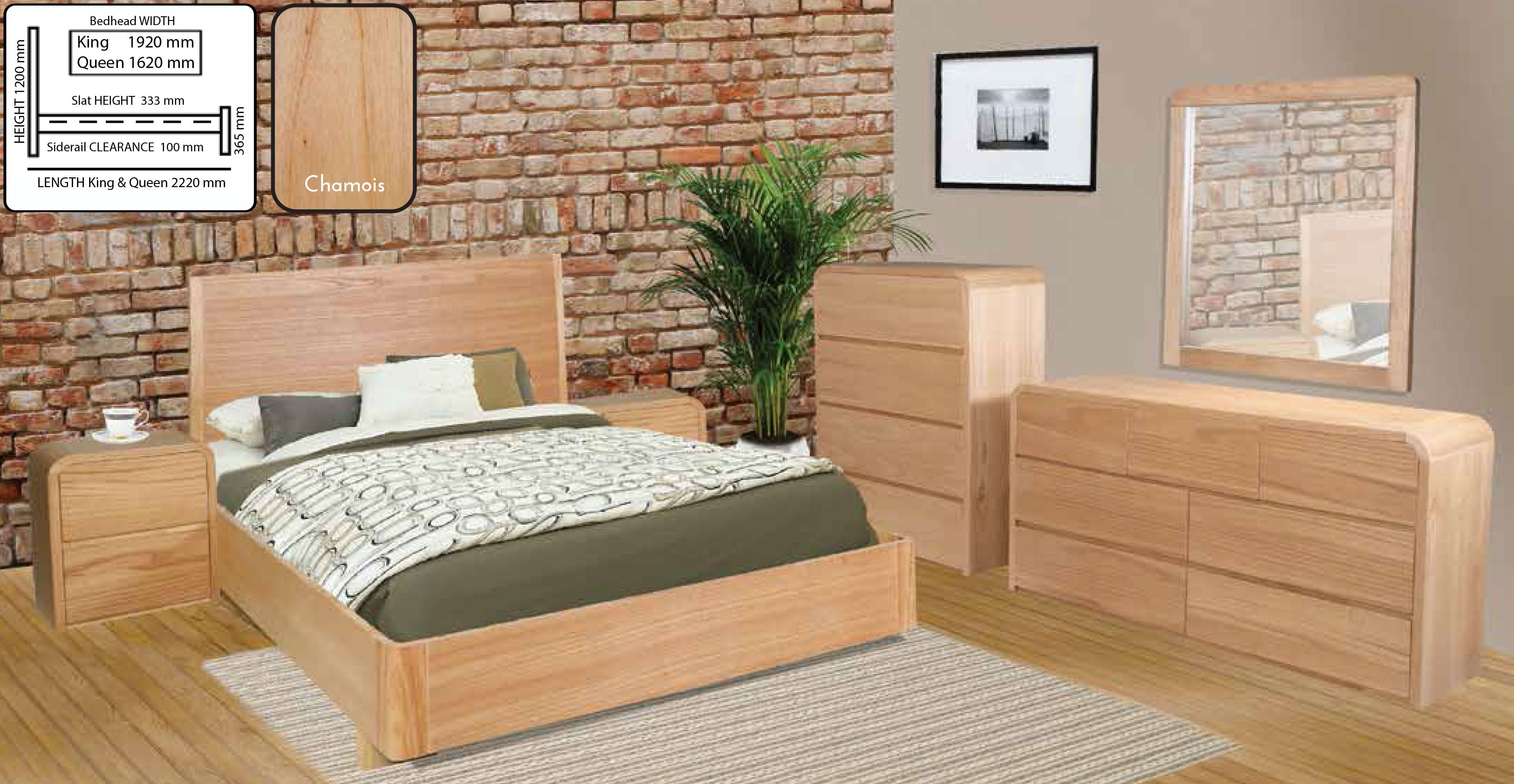 ANDRE QUEEN (AUSSIE MADE) 6 PIECE (THE LOT) BEDROOM SUITE - TASSIE OAK COMBINATION - ASSORTED STAINED COLOURS