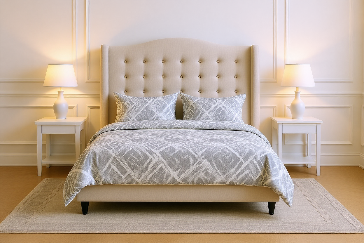 ADORNED (AUSSIE MADE) UPHOLSTERED WINGED BEDROOM COLLECTION - ASSORTED FABRICS AND COLOURS - STARTING FROM $699