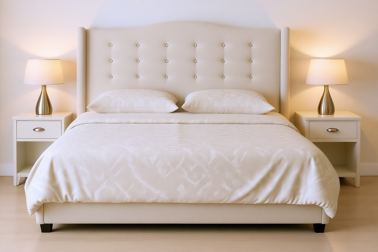 ARIEL (AUSSIE MADE) UPHOLSTERED WINGED BEDROOM COLLECTION - ASSORTED FABRICS AND COLOURS - STARTING FROM $699