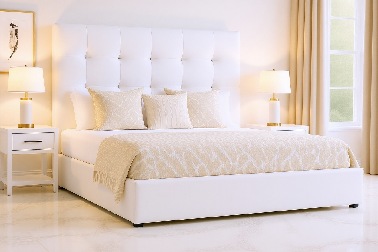 UNITED (AUSSIE MADE) UPHOLSTERED BEDROOM COLLECTION – ASSORTED FABRICS & COLOURS - STARTING FROM $799