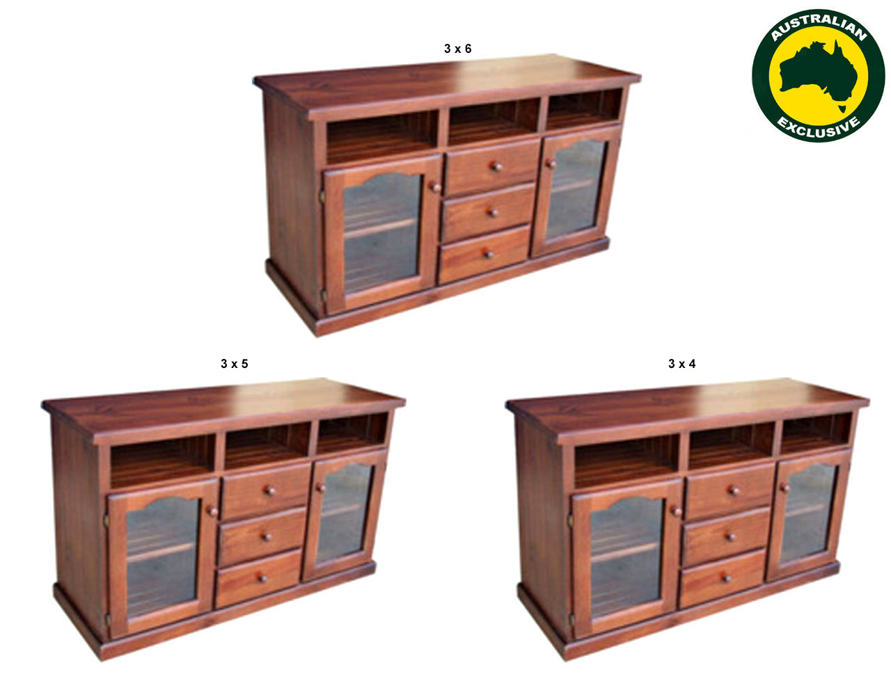 ARNCLIFF (AUSSIE MADE) TV  LOWLINE UNIT WITH 2 DOORS / 3 DRAWERS COLLECTION - ASSORTED STAINED COLOURS - STARTING FROM $899