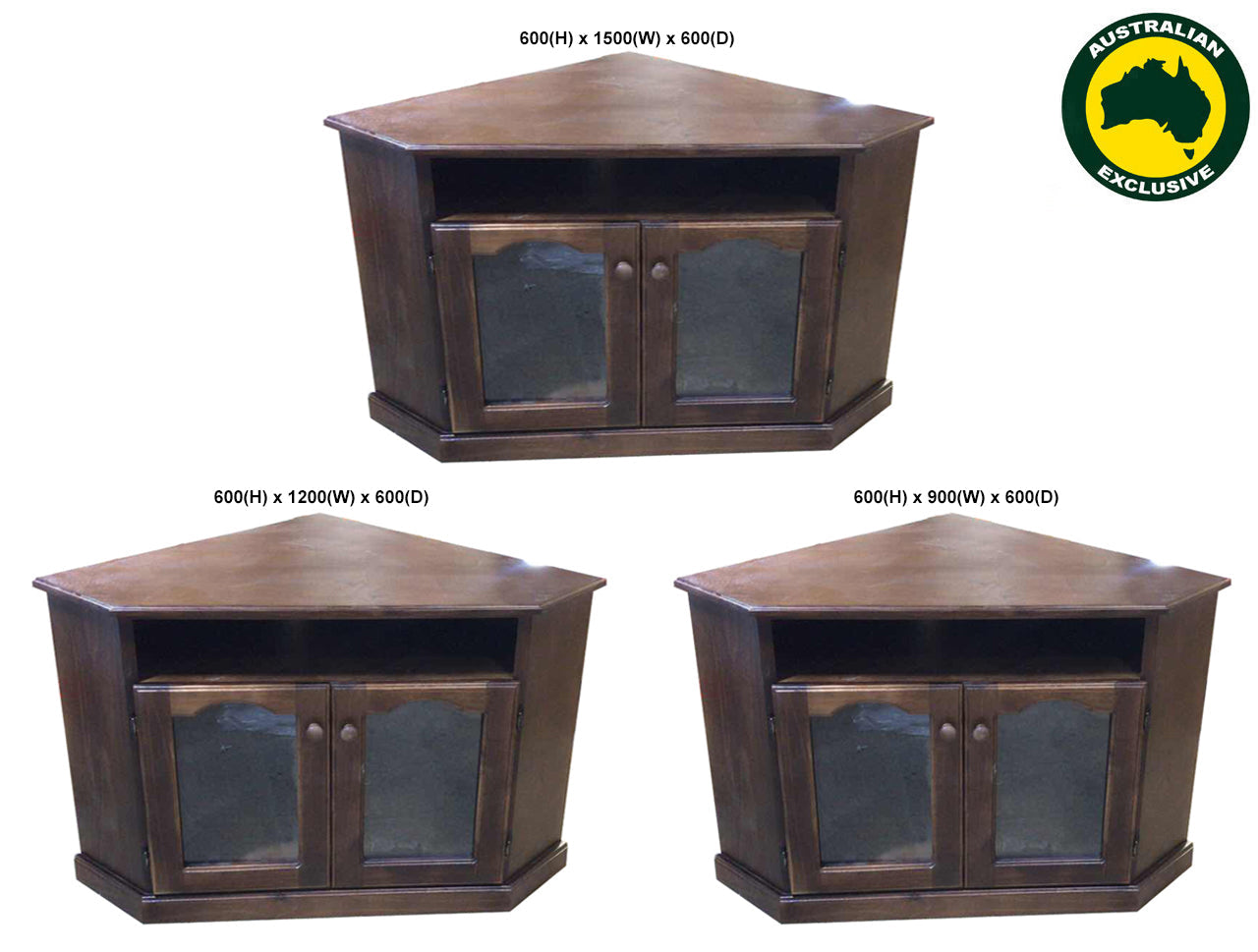 ASTRA (AUSSIE MADE) CORNER TV ENTERTAINMENT UNIT COLLECTION - ASSORTED STAINED COLOURS - STARTING FROM $599