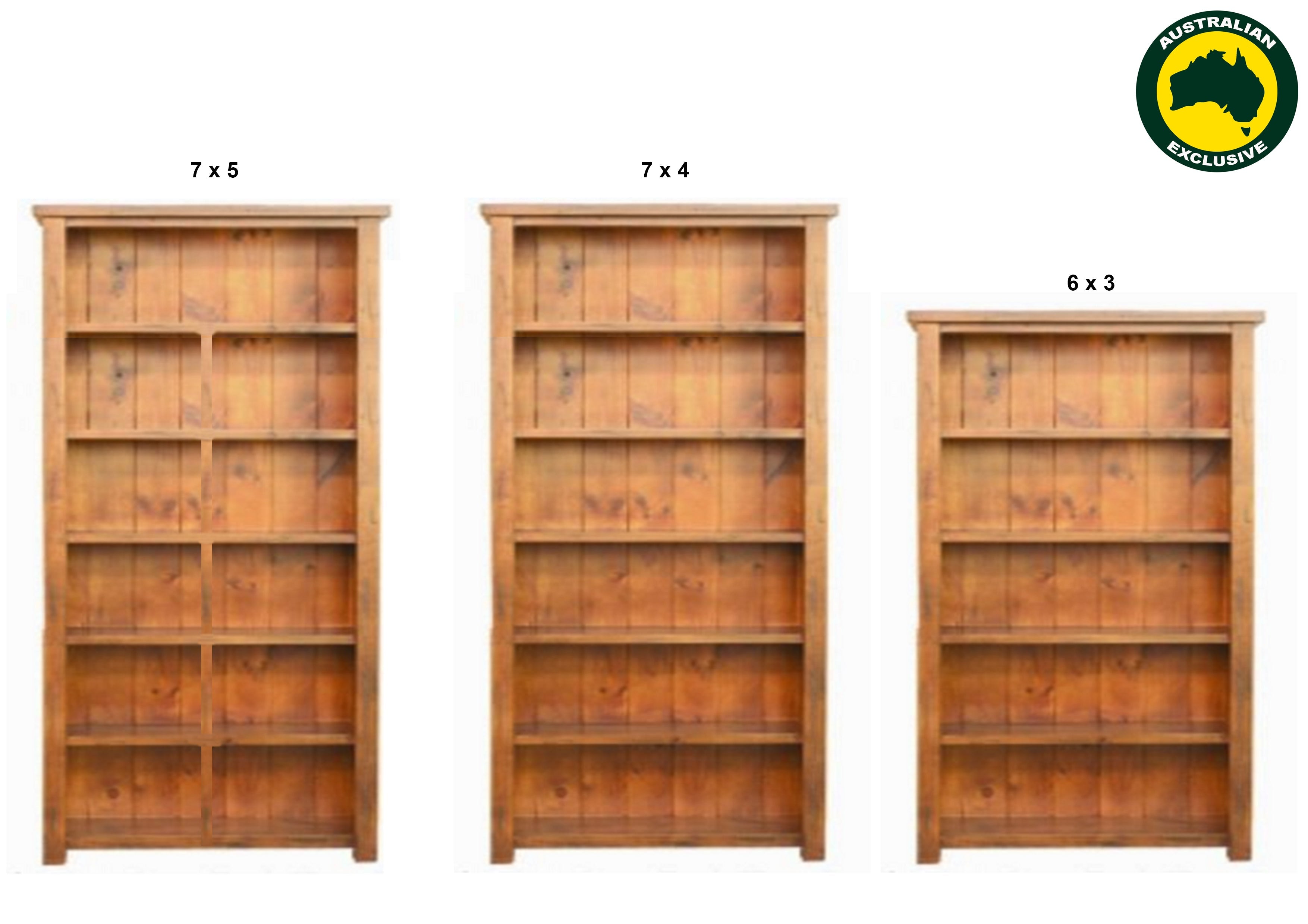 ALANZO (AUSSIE MADE) HIGHLINE BOOKCASE WITH WIDE T&G BACKING COLLECTION - ASSORTED STAINED COLOURS - STARTING FROM $799