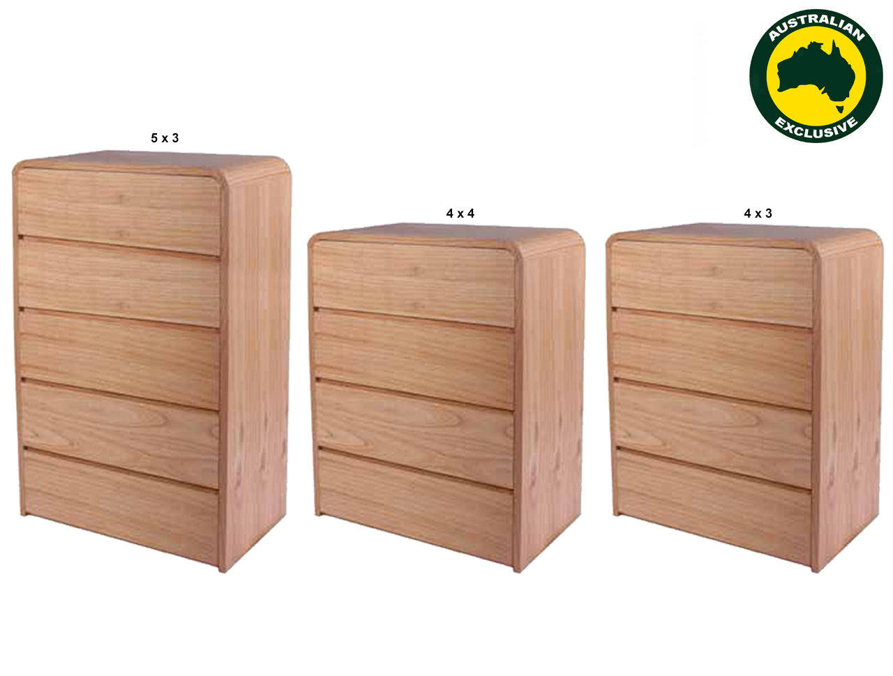 ANDRE (AUSSIE MADE) TALLBOY COLLECTION - TASSIE OAK COMBINATION - ASSORTED STAINED COLOURS - STARTING FROM $1499