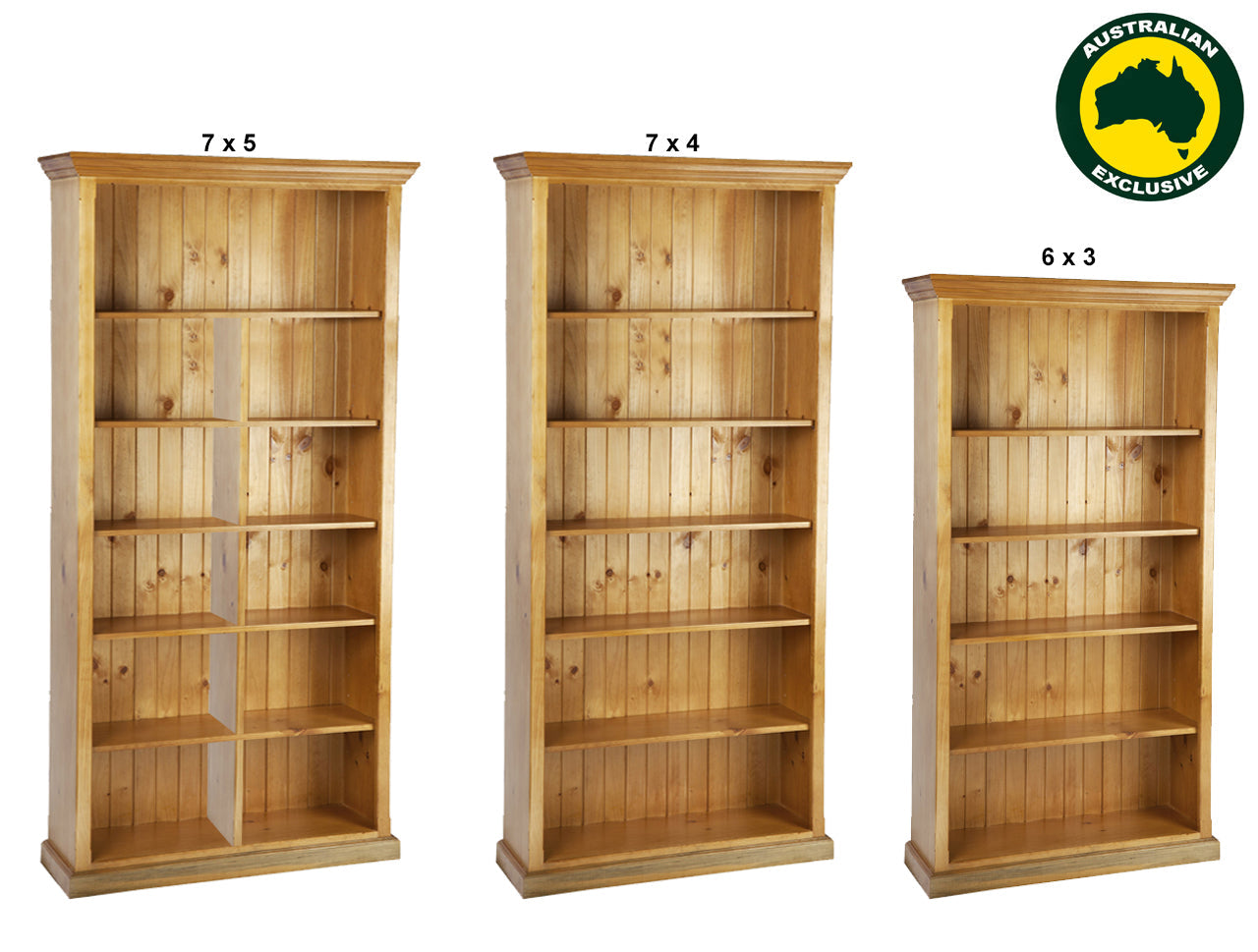 ANTALYA (AUSSIE MADE) TRIPLE TOP STANDARD HIGHLINE BOOKCASE WITH 40MM FACINGS COLLECTION  - ASSORTED STAINED COLOURS - STARTING FROM $599