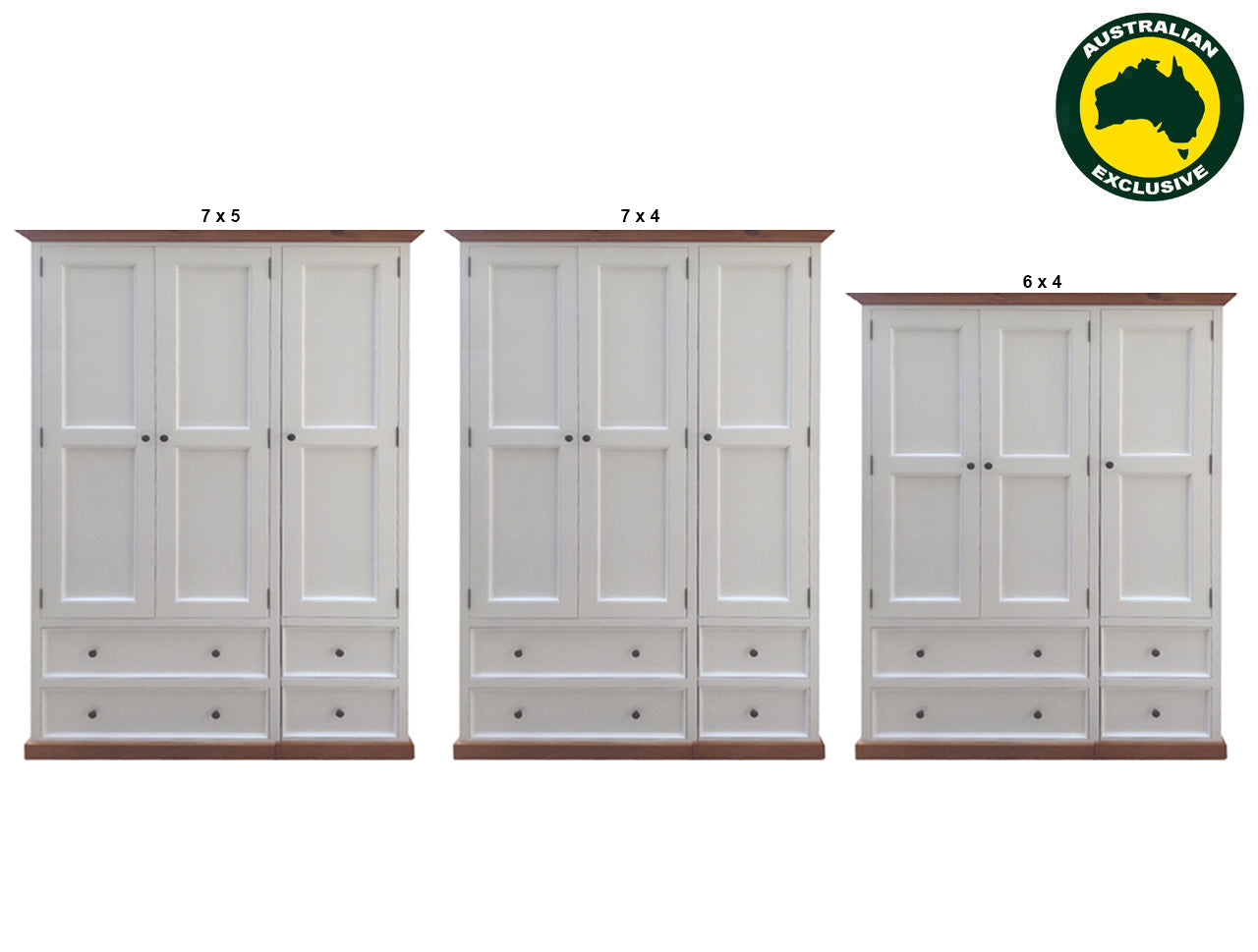 ANZAC (AUSSIE MADE) 3 SECTION MIRROR WARDROBE COLLECTION - ASSORTED PAINTED / STAINED COLOURS - STARTING FROM $1799