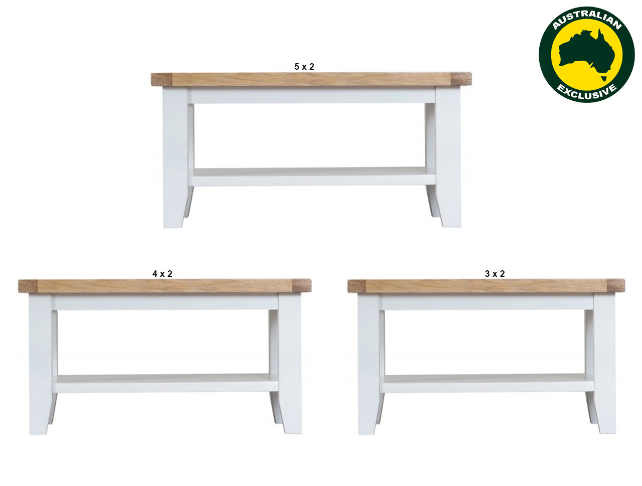 ARBETTA (AUSSIE MADE) COFFEE TABLE WITH MAGAZINE RACK COLLECTION - ASSORTED PAINTED / STAINED COLOURS - STARTING FROM $599