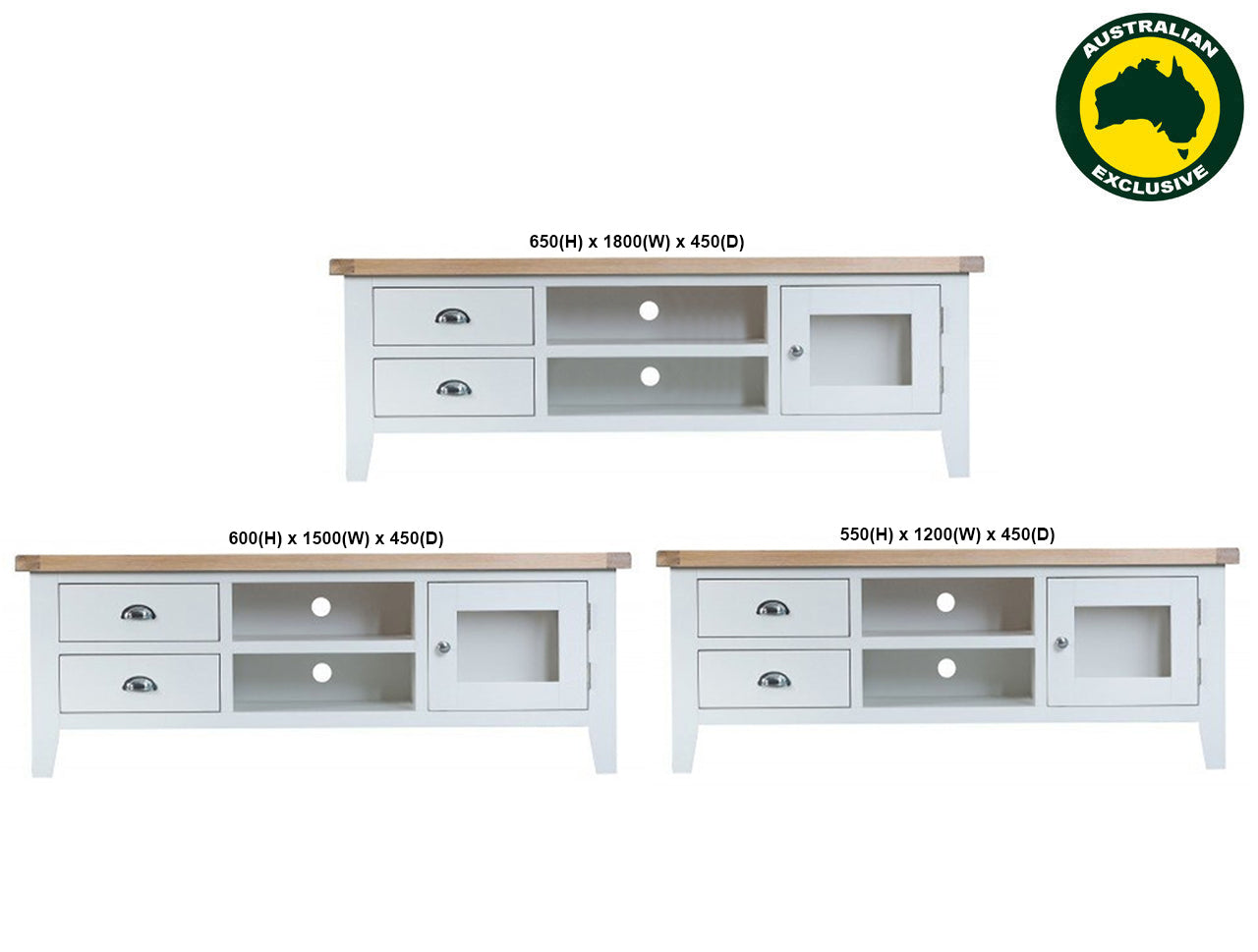 ARBETTA (AUSSIE MADE) LOWLINE LARGE ENTERTAINMENT TV UNIT 1 DOOR / 2 DRAWERS COLLECTION - ASSORTED PAINTED / STAINED COLOURS - STARTING FROM $999