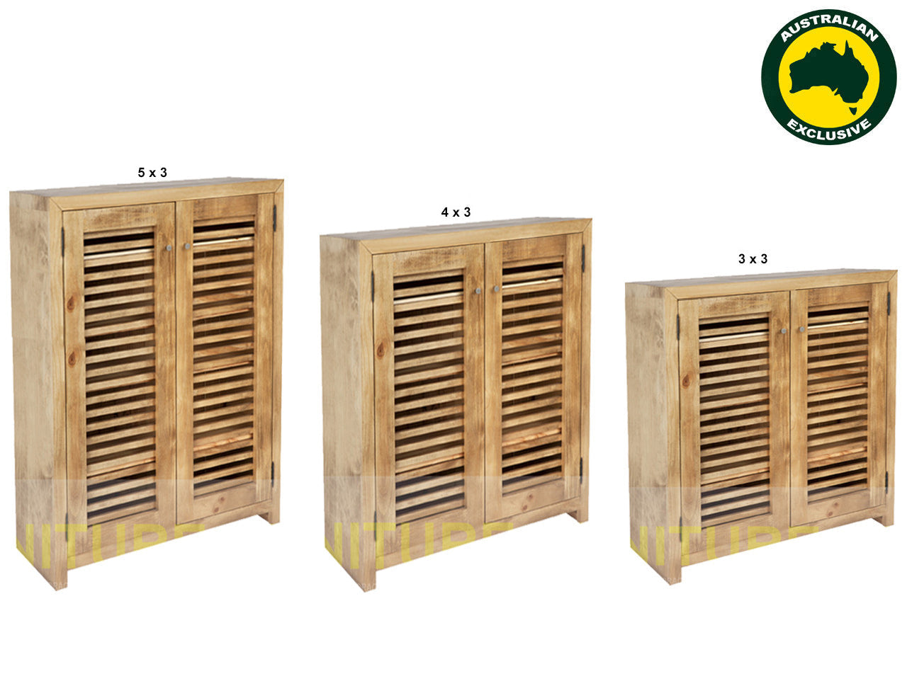 BANDY (AUSSIE MADE) SHOE CABINET WITH 2 LATTICE DOORS COLLECTION - ASSORTED STAINED COLOURS - STARTING FROM $599