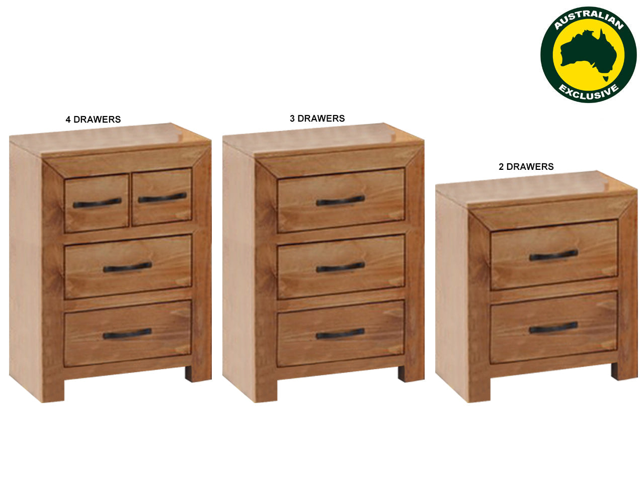 BUSTIN (AUSSIE MADE) BEDSIDE TABLE COLLECTION -  ASSORTED STAINED COLOURS - STARTING FROM $399