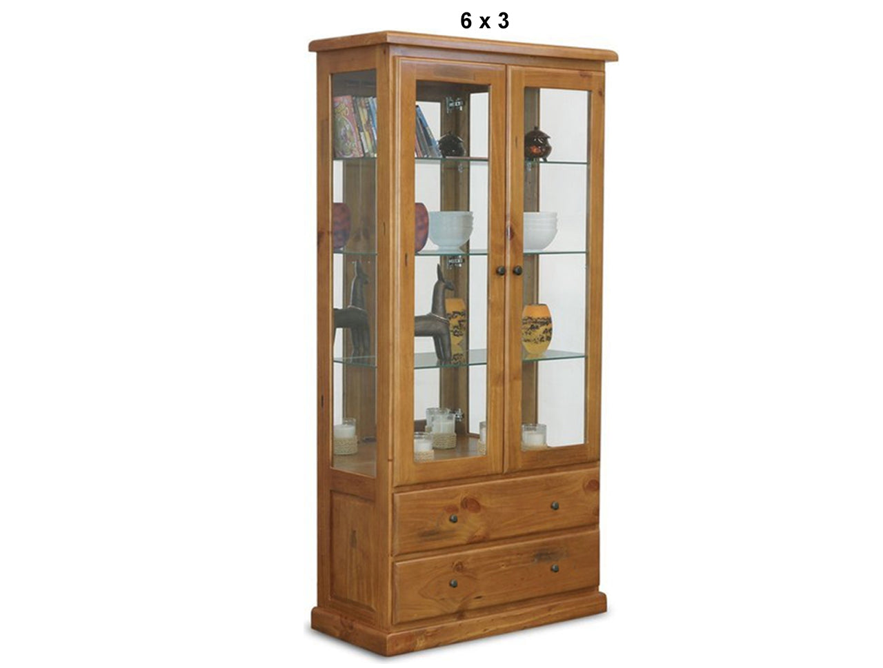 BATHURST (AUSSIE MADE) 2 DOOR / 2 DRAWER DISPLAY CABINET COLLECTION - ASSORTED STAINED COLOURS - STARTING FROM $1699