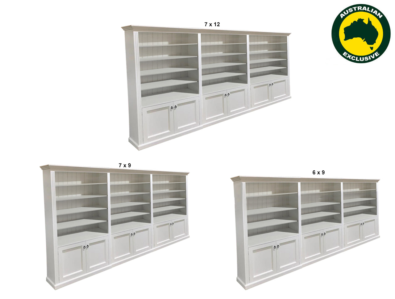 BAYSIDE (AUSSIE MADE) 6 DOOR BOOKCASE PIGEON PAIRED (4 SECTIONS) COLLECTION - ASSORTED PAINTED COLOURS - STARTING FROM $3699