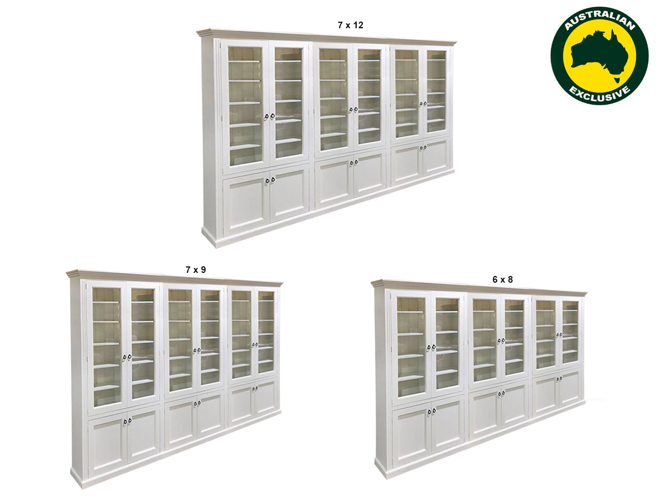BAYSIDE (AUSSIE MADE) 12 DOOR LIBRARY UNIT GLASS / TIMBER DOORS COLLECTION - ASSORTED PAINTED COLOURS - STARTING FROM $4499