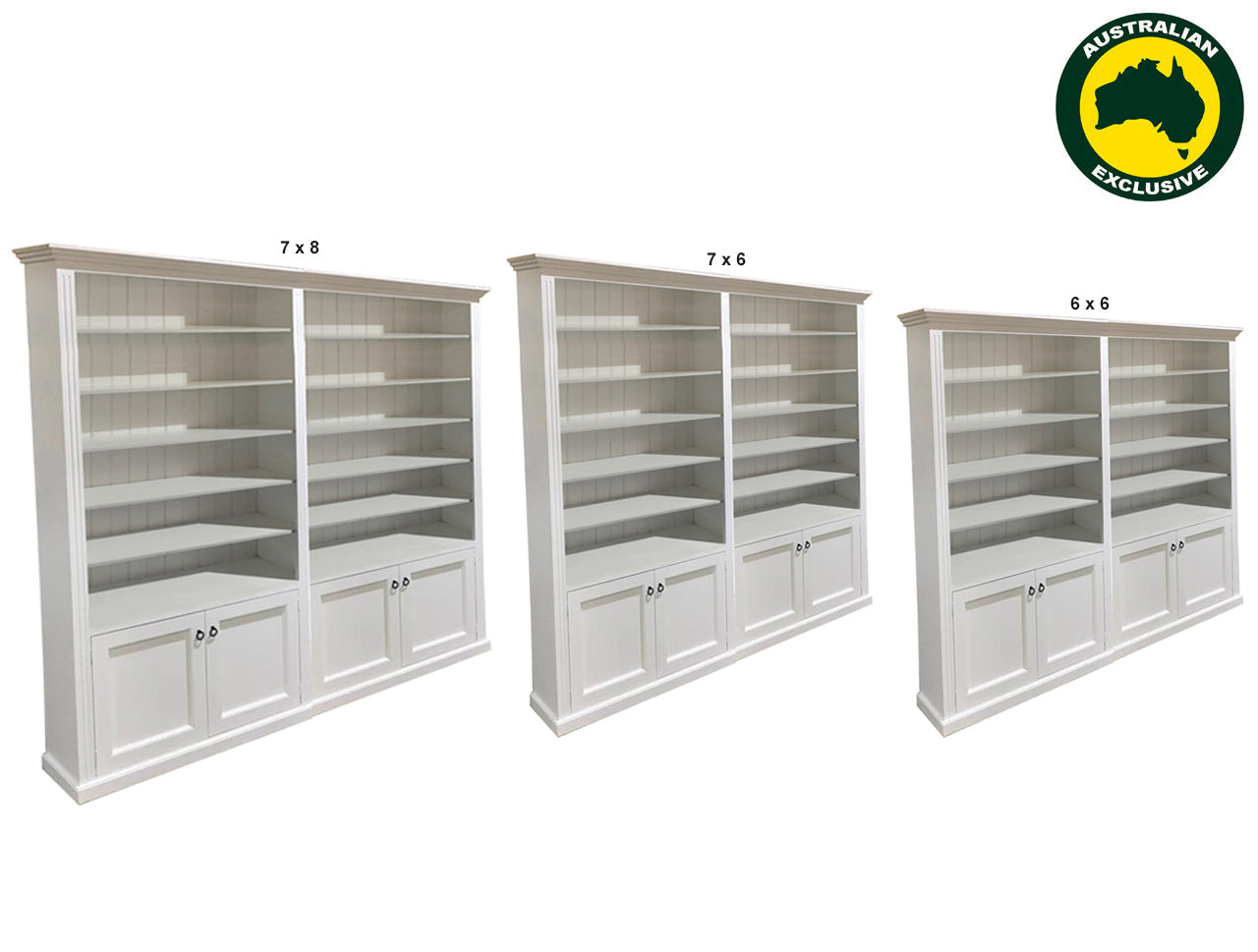 BAYSIDE (AUSSIE MADE) 4 DOOR LIBRARY UNIT PIGEON PAIRED (3 SECTIONS) COLLECTION - ASSORTED PAINTED COLOURS - STARTING FROM $2499