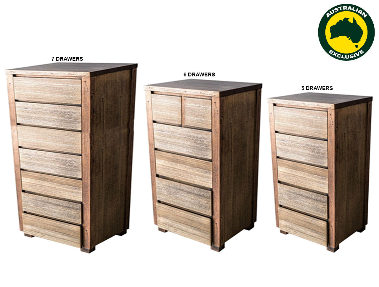 BELLA (AUSSIE MADE) TALLBOY COLLECTION - TASSIE OAK COMBINATION - ASSORTED STAINED COLOURS - STARTING FROM $1299