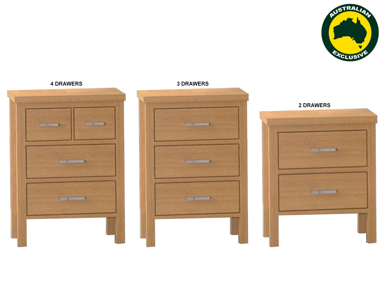 BELROSE (AUSSIE MADE) BEDSIDE TABLE COLLECTION - TASSIE OAK COMBINATION - ASSORTED STAINED COLOURS - STARTING FROM $599