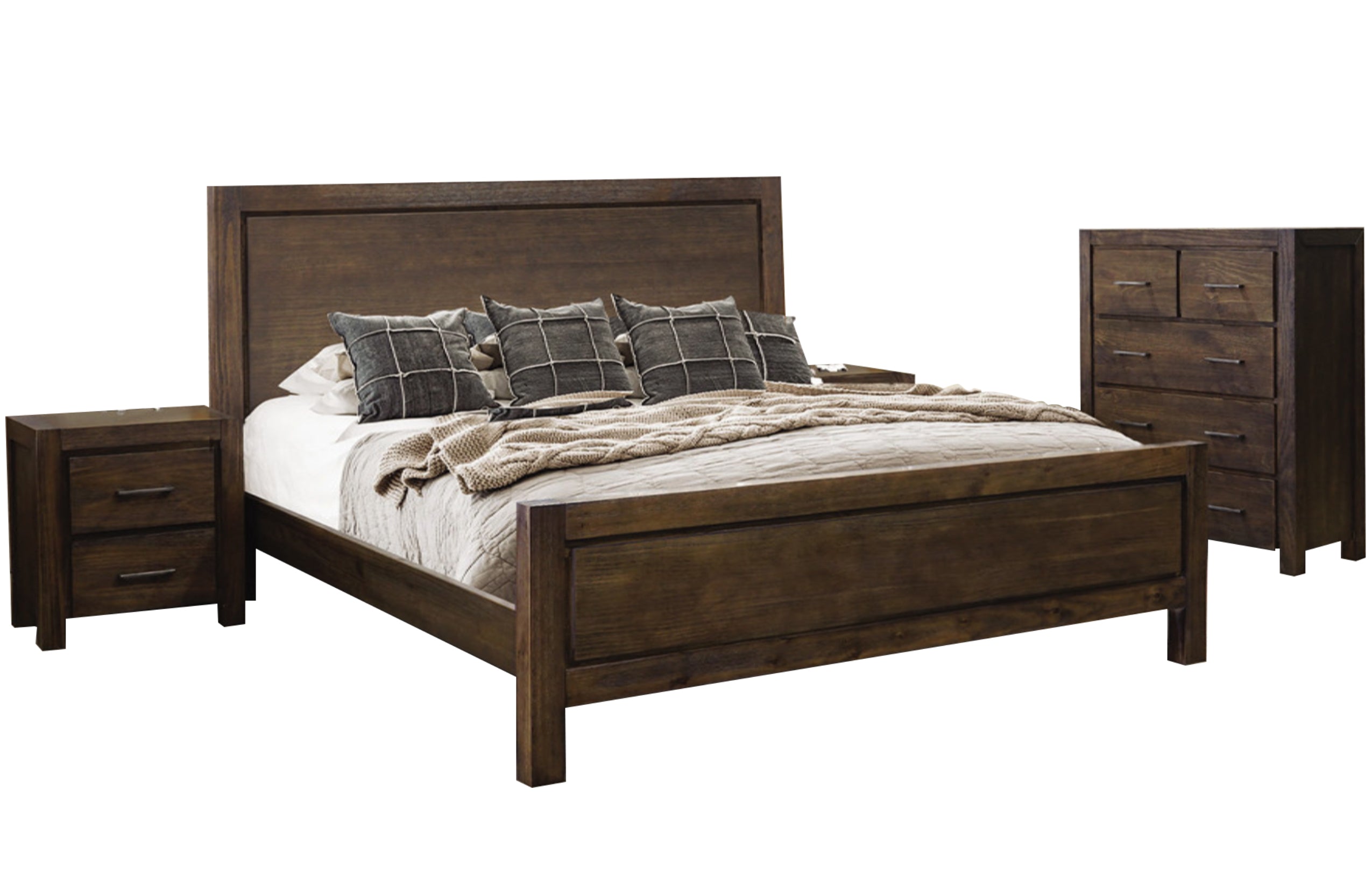 BRIELLE KING 4 PIECE (TALLBOY) BEDROOM SUITE - BRUSHED UMBER