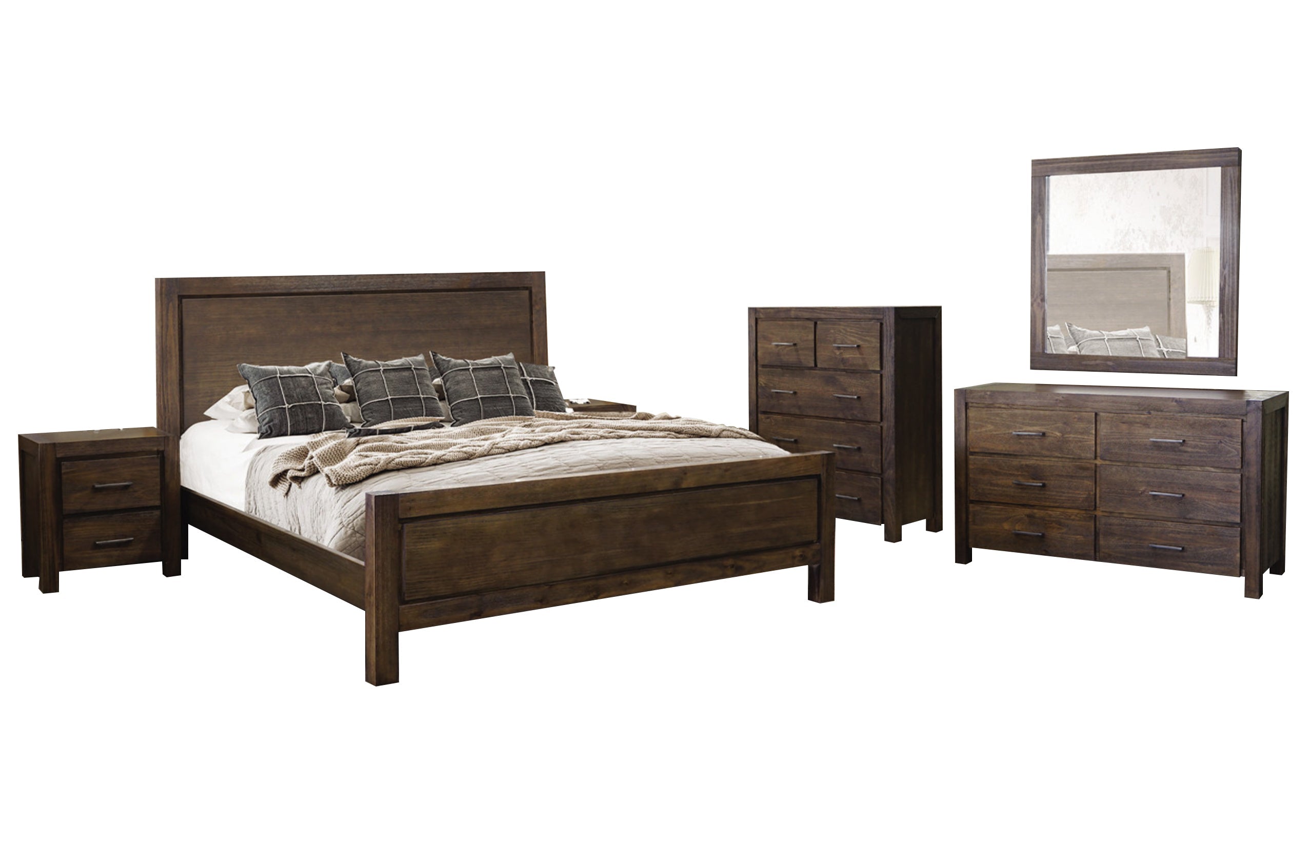 BRIELLE KING 5 PIECE (DRESSER) BEDROOM SUITE - BRUSHED UMBER