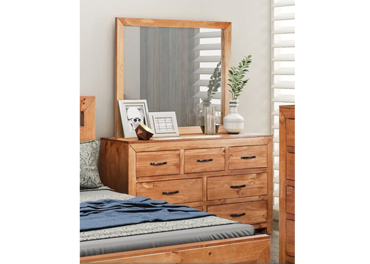 BUSTIN (AUSSIE MADE) 7 DRAWERS DRESSING TABLE WITH MIRROR -  ASSORTED STAINED COLOURS