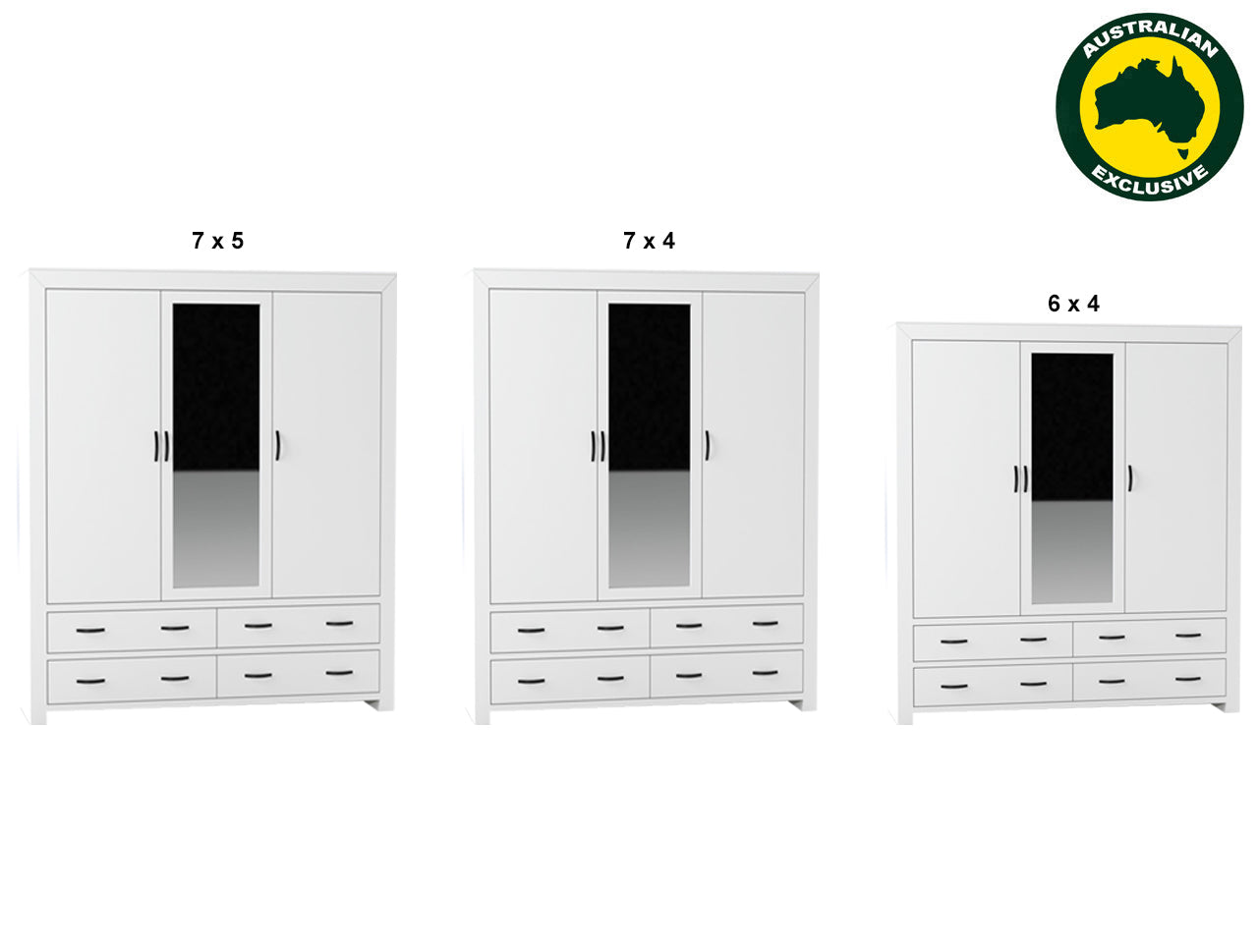 BUSTIN (AUSSIE MADE) 3 DOOR / 4 DRAWER T&G BACKING WARDROBE COLLECTION - ASSORTED PAINTED COLOURS - STARTING FROM $1699