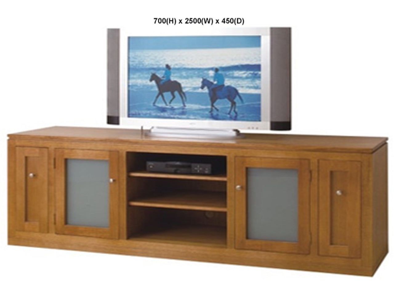 CAMEO (AUSSIE MADE) 2 DOOR STRAIGHT BASE LOWLINE TV UNIT WITH 2 DVD PULLOUTS GLASS COLLECTION - TASSIE OAK COMBINATION - ASSORTED STAINED COLOURS - STARTING FROM $1399