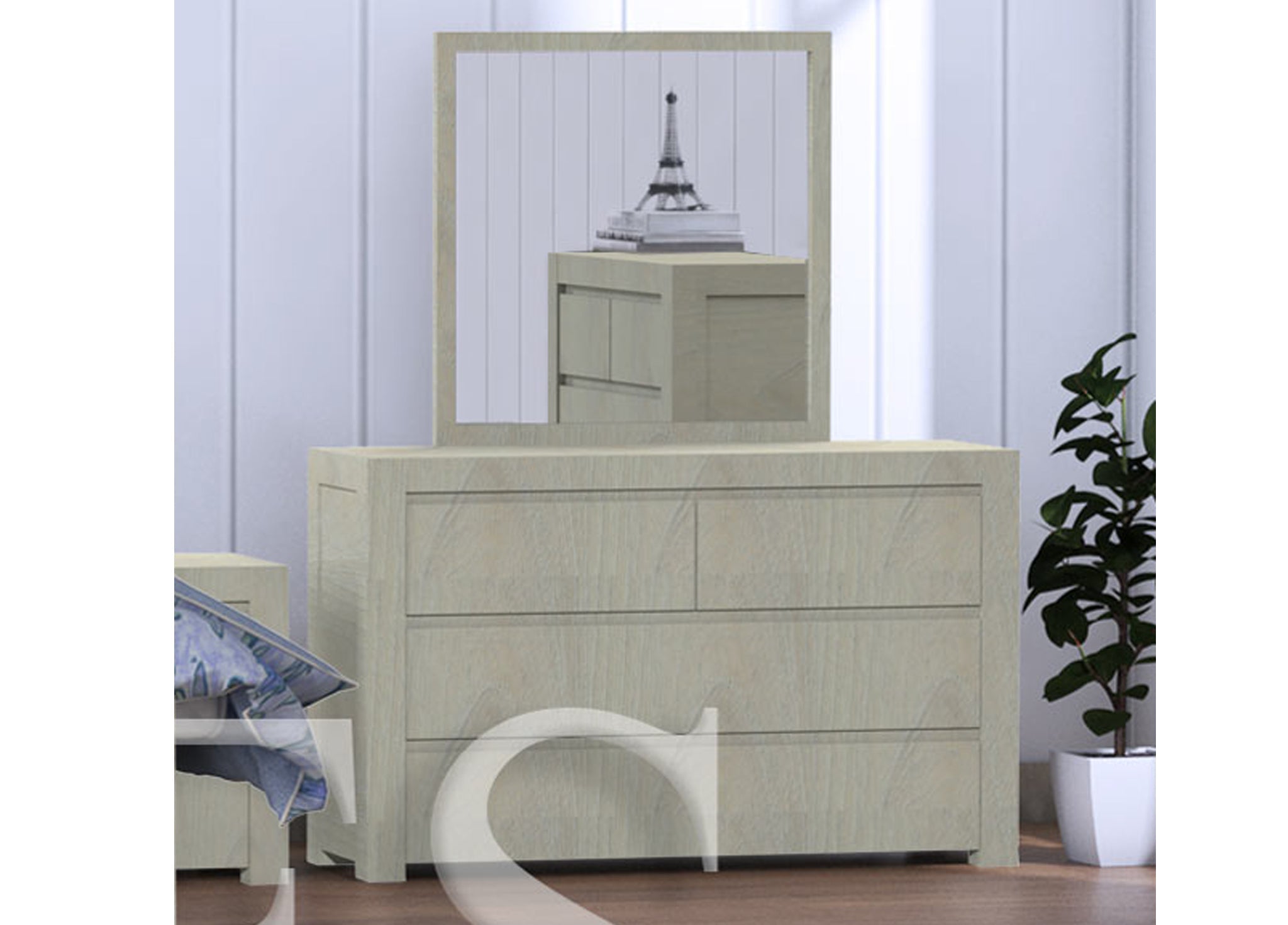 TAMPA (CUSTOM MADE) 4 DRAWER DRESSING TALBE WITH MIRROR - ASSORTED COLOURS