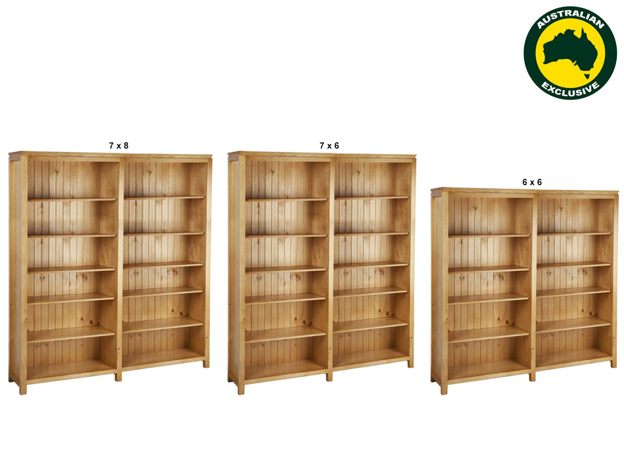 CALISTOGA (AUSSIE MADE) BOOKCASE PIGEON PAIRED COLLECTION - ASSORTED STAINED COLOURS - STARTING FROM $1399