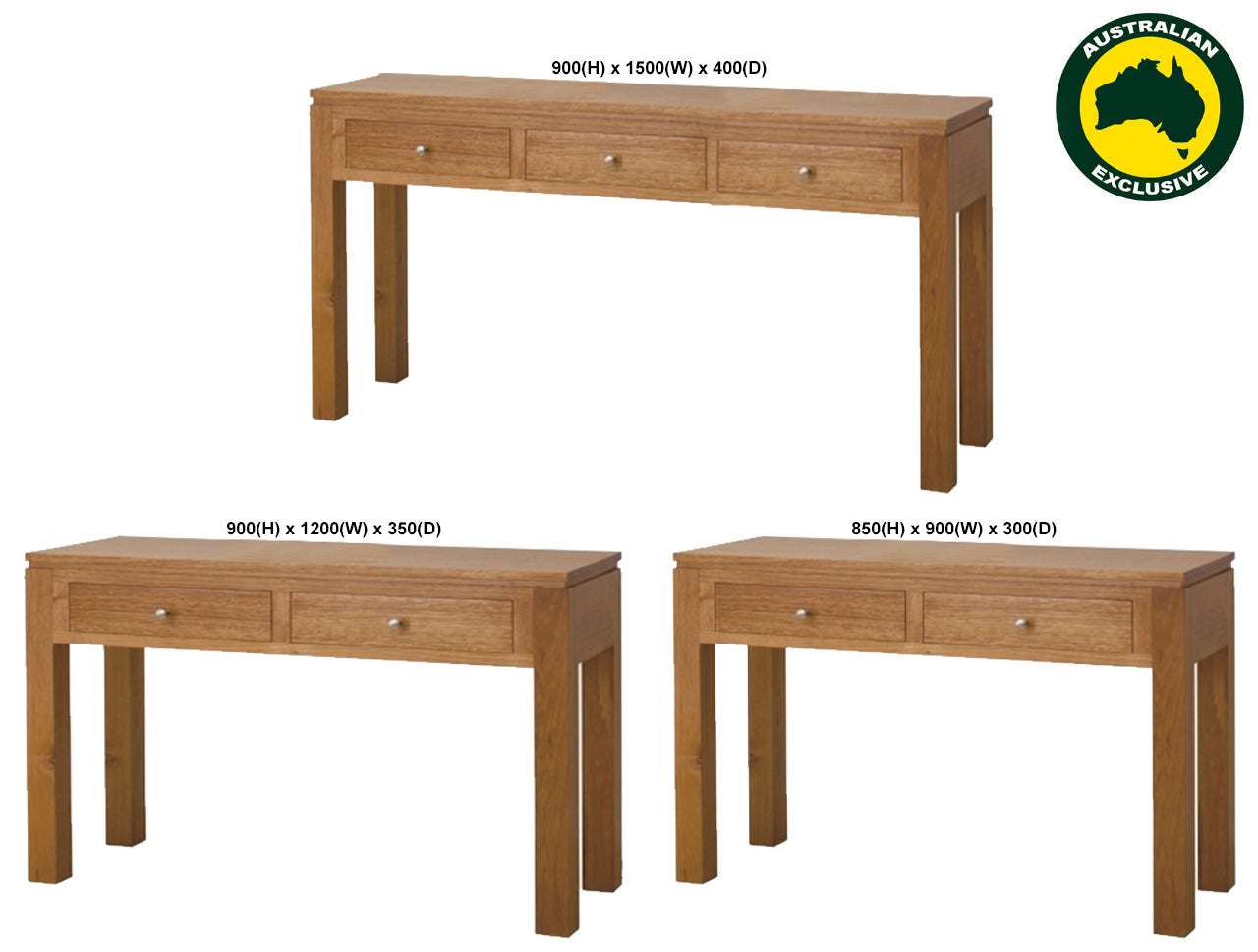 CAMERON (AUSSIE MADE) HALL TABLE WITH GROOVE TOP COLLECTION - TASSIE OAK COMBINATION - ASSORTED STAINED COLOURS - STARTING FROM $799