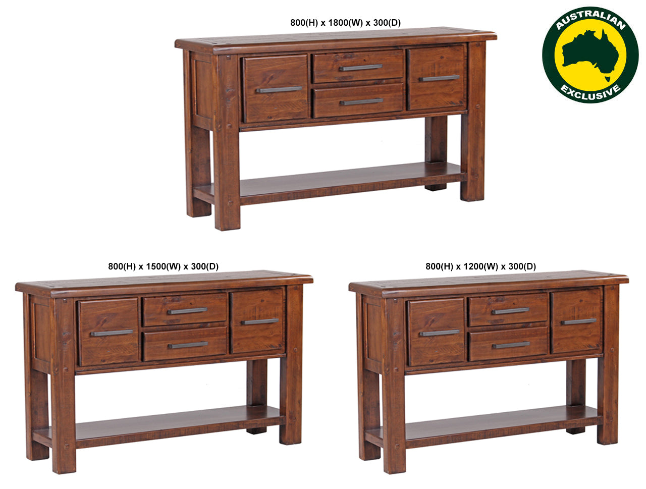CARGO (AUSSIE MADE) CONSOLE / HALLWAY TABLE WITH 4 DRAWERS COLLECTION - ASSORTED STAINED COLOURS - STARTING FROM $899