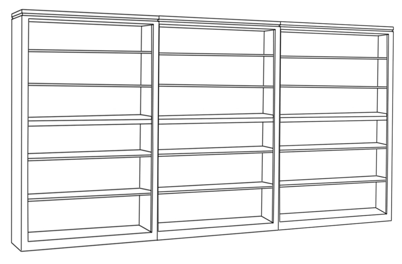 TINA STANDARD BOOKCASE (AUSSIE MADE) WITH GROOVED TOP & SMOOTH BACK - 2100(H) X 3600(W) - TASSIE OAK COMBINATION (3 SECTIONS) - ASSORTED STAINED COLOURS