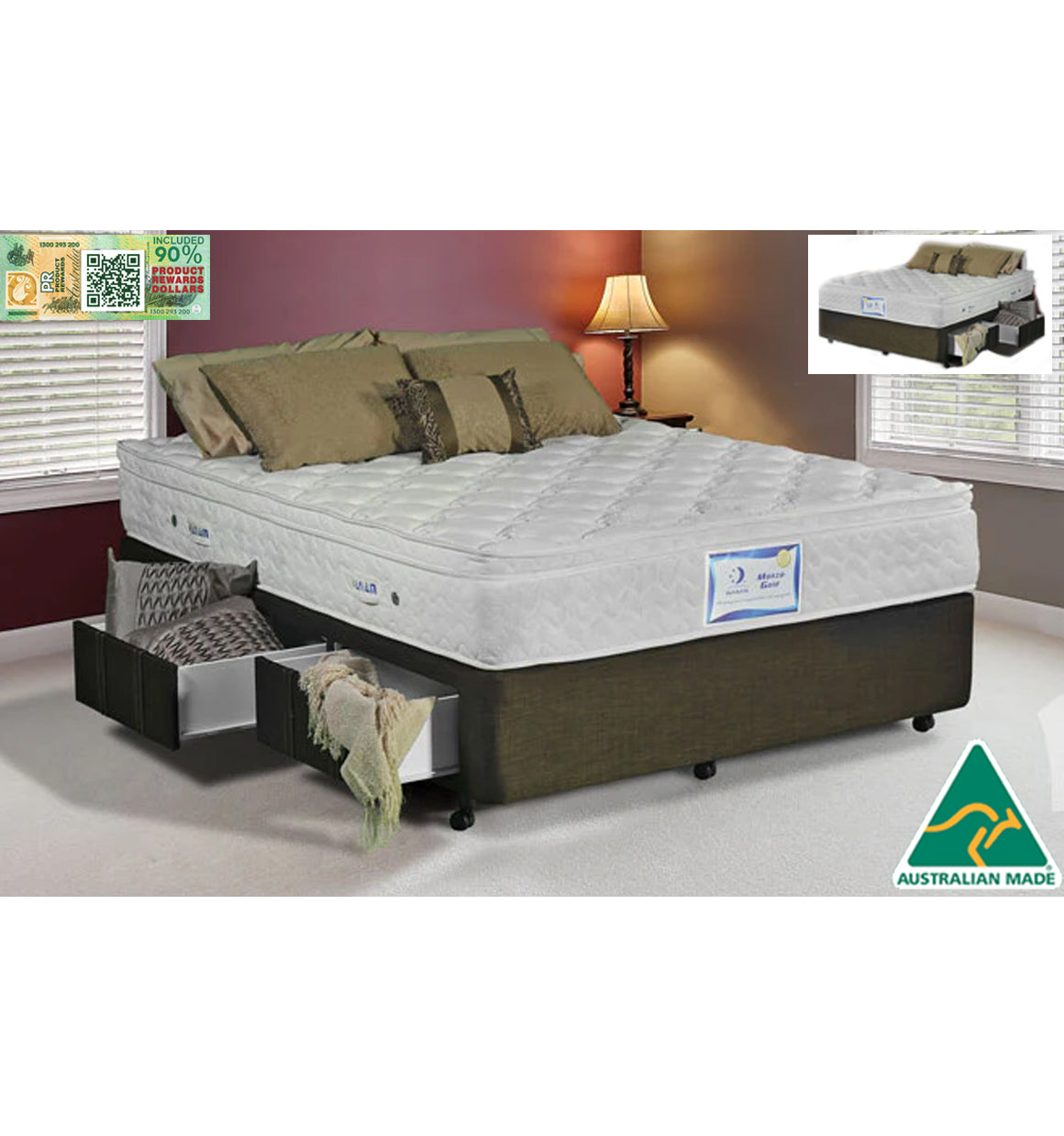 (FW) CRETE / (AMM) CLASSIC (AUSSIE MADE) BASE WITH 4 SIDE DRAWERS - (12''/300MM) BASE ONLY - ASSORTED FABRICS &  COLOURS - INCLUDE an EXTRA 90% SAVINGS on the price with a FREE REWARDS VOUCHER - STARTING FROM $1499