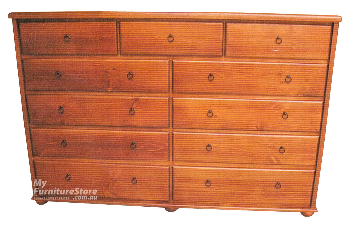 BOB BUN FEET (AUSSIE MADE) 11 DRAWER TALLBOY / LARGE CHEST - 1252(H) X 1780(W) -ASSORTED COLOURS