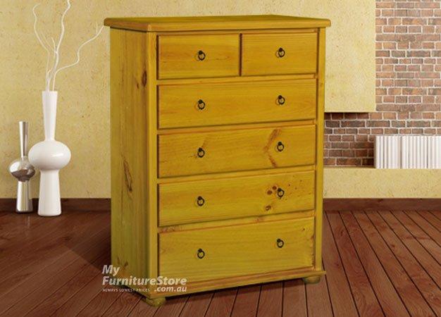 BOB BUN FEET (AUSSIE MADE) 6 DRAWER TALLBOY (2 OVER 4) - 1200(H) x 900(W) - ASSORTED COLOURS