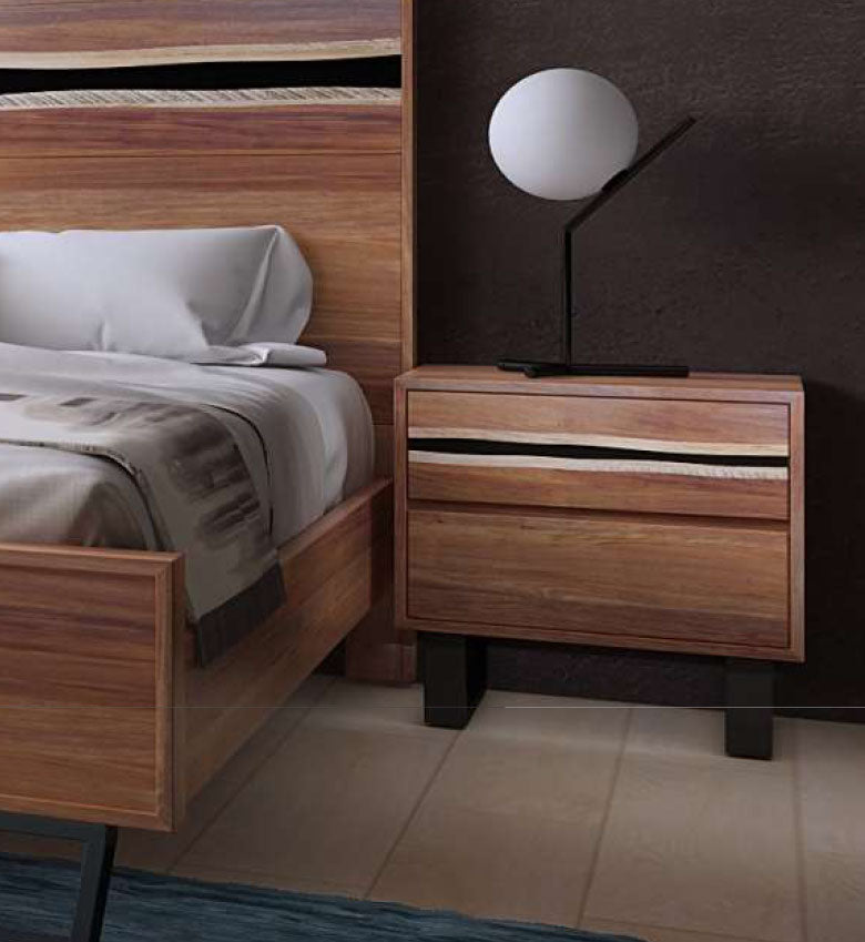 MODENA 2 DRAWER BEDSIDE TABLE - 547(H) x 550(W) X 420(D) - BLACKWOOD