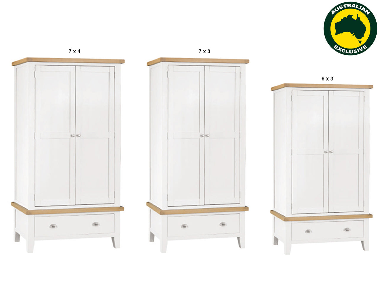 SPENCER (AUSSIE MADE) 2 DOOR / 1 DRAWER WARDROBE COLLECTION - ASSORTED PAINTED / STAINED COLOURS - STARTING FROM $1699