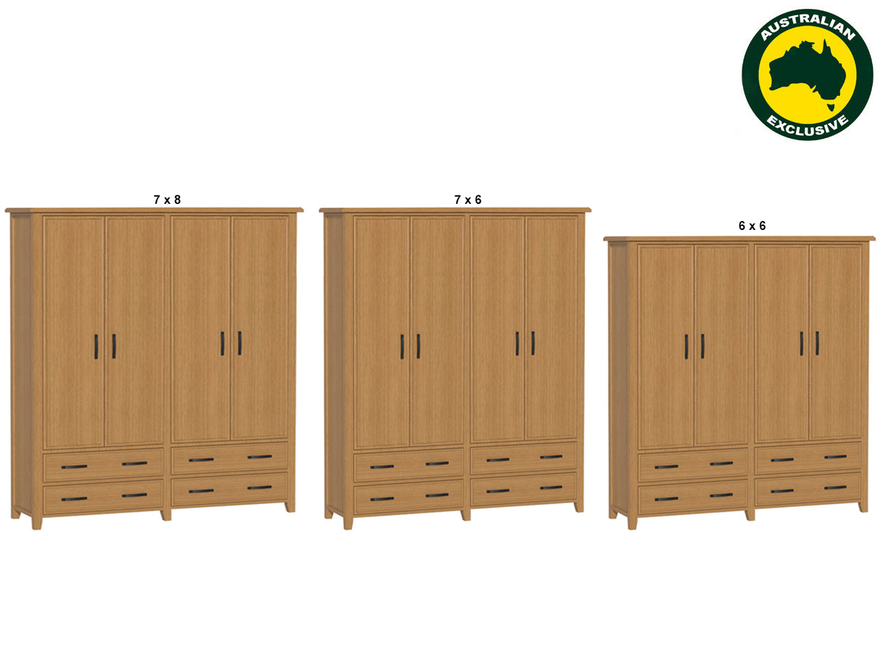 SYDNEYSIDE (AUSSIE MADE) 4 DOOR / 4 DRAWER WARDROBE ALL HANGING PIGEON PAIRED  COLLECTION - TASSIE OAK COMBINATION - ASSORTED STAINED COLOURS - STARTING FROM $3199