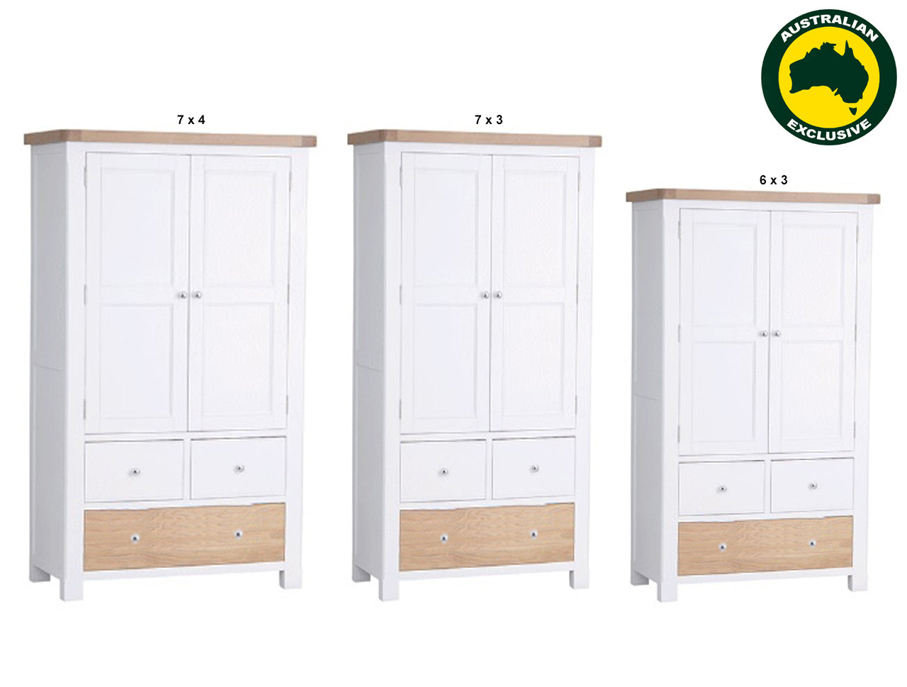 SPENCER (AUSSIE MADE) 2 DOOR / 3 DRAWER SQUARE LEG WARDROBE COLLECTION - ASSORTED PAINTED / STAINED COLOURS - STARTING FROM $1199